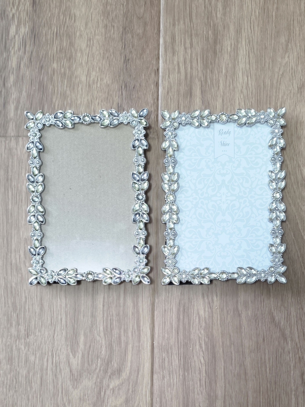 2 Parisian Home & Sheffield Home Silver Jeweled Floral Leaf Picture Frame 4"x6"